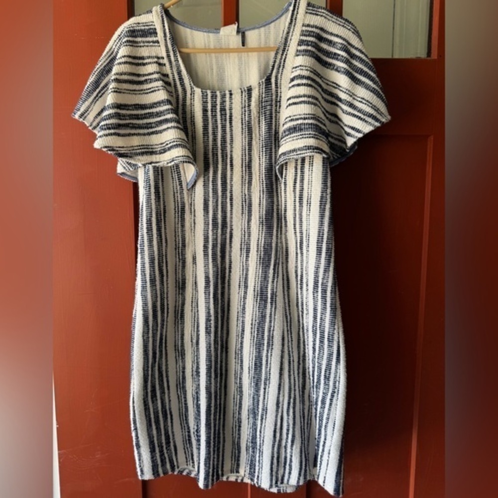 Anthro Akemi + Kin Textured Gauzy Stripe Flutter Ruffle Sleeve Tunic Dress